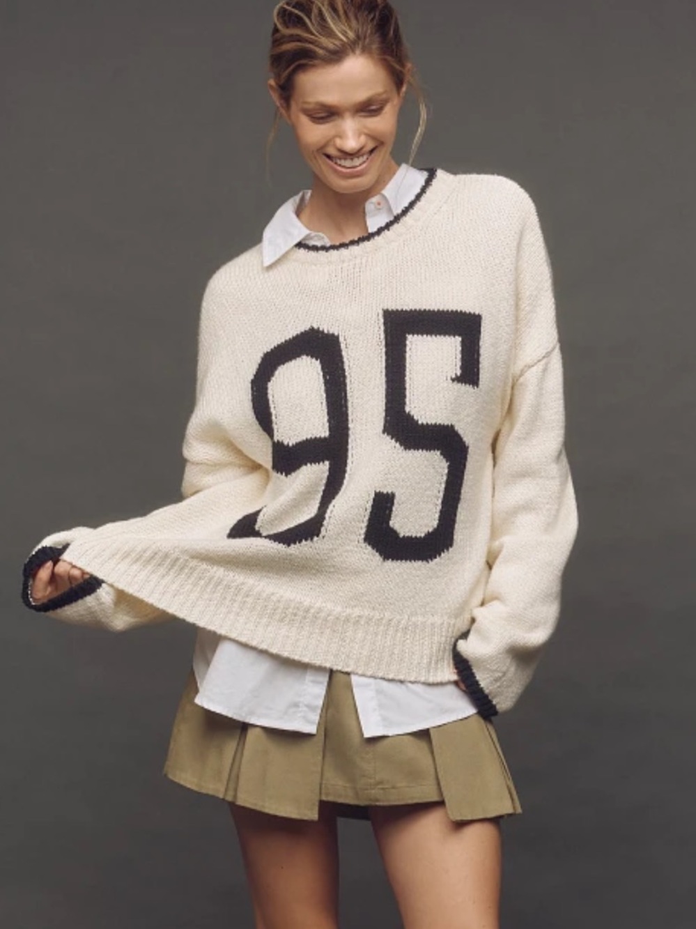 Anthropologie Porridge Wide-Sleeve Graphic Numbers Varsity Sweater Size Medium